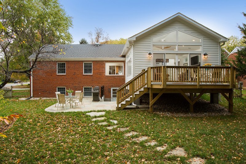McLean, VA-Sunroom Addition with Deck and beautiful Stone Patio