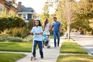 Family enjoying their neighborhood